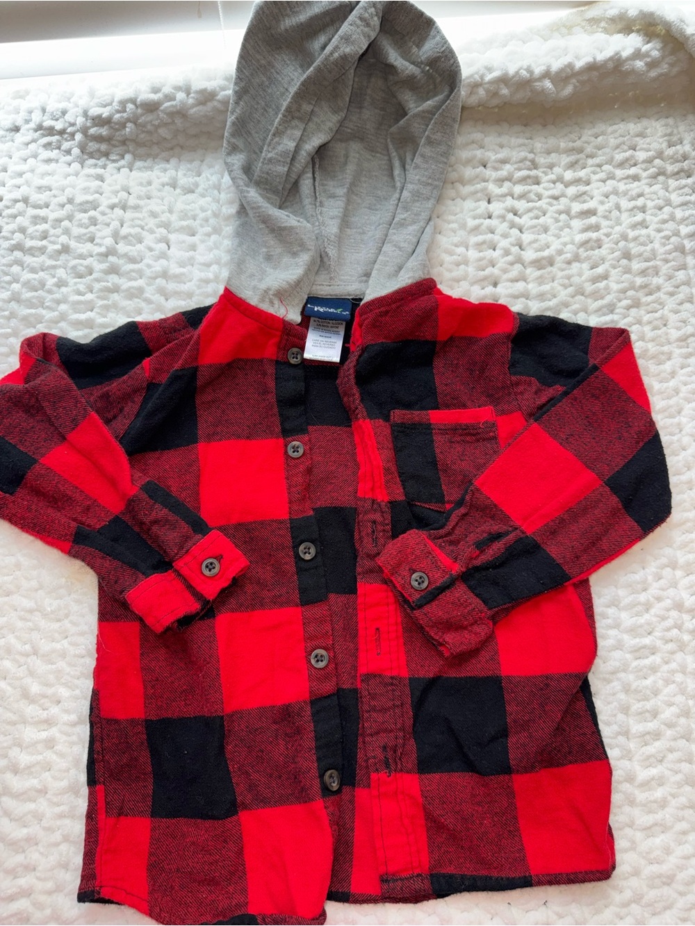 Kids Red and Black Buffalo Plaid Hooded Shirt Jacket